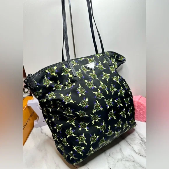 NEW! Limited Edition Prada x Frankenstein Rose Print Nylon Convertible Tote - Picture 7 of 15